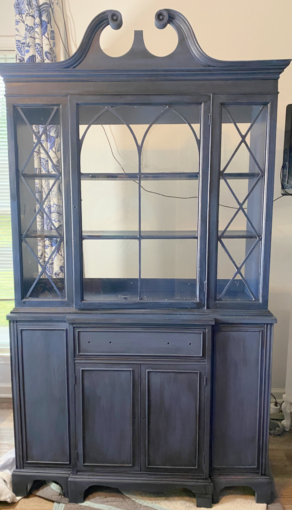 shopatblu upcycled mcm china cabinet cadet blue black glaze