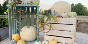 shopatblu wooden crate pumpkin upcycle blue and white